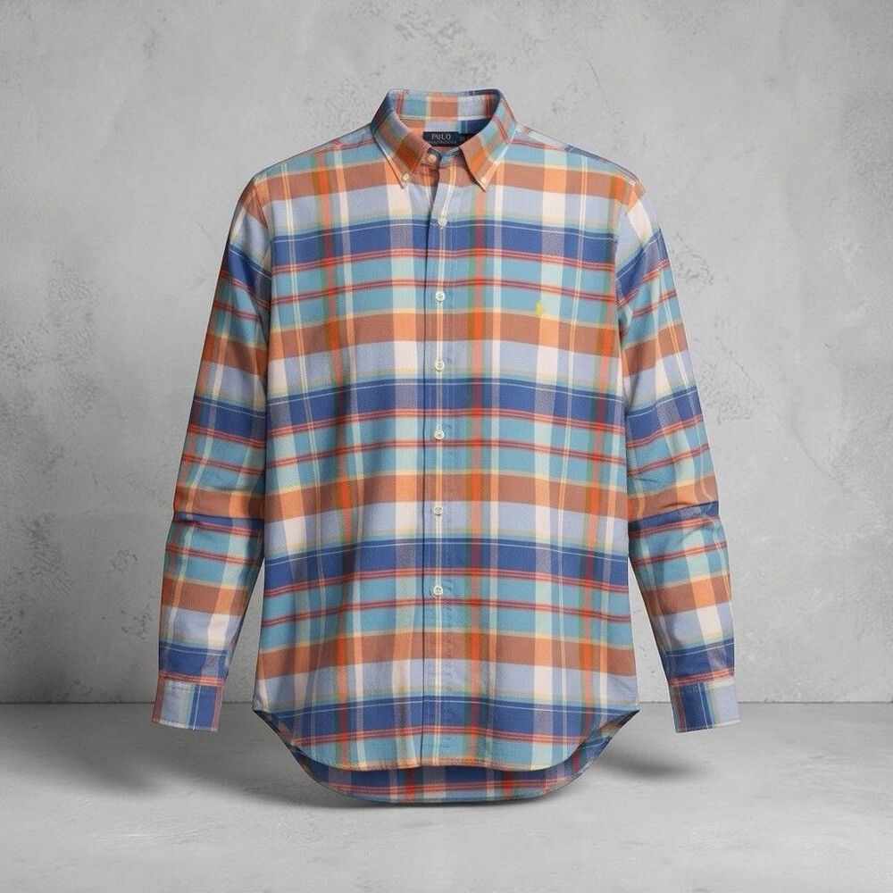 Polo Ralph Lauren Shirt Mens 2XLT Multicolor Madras Plaid Button Up Long Sleeve